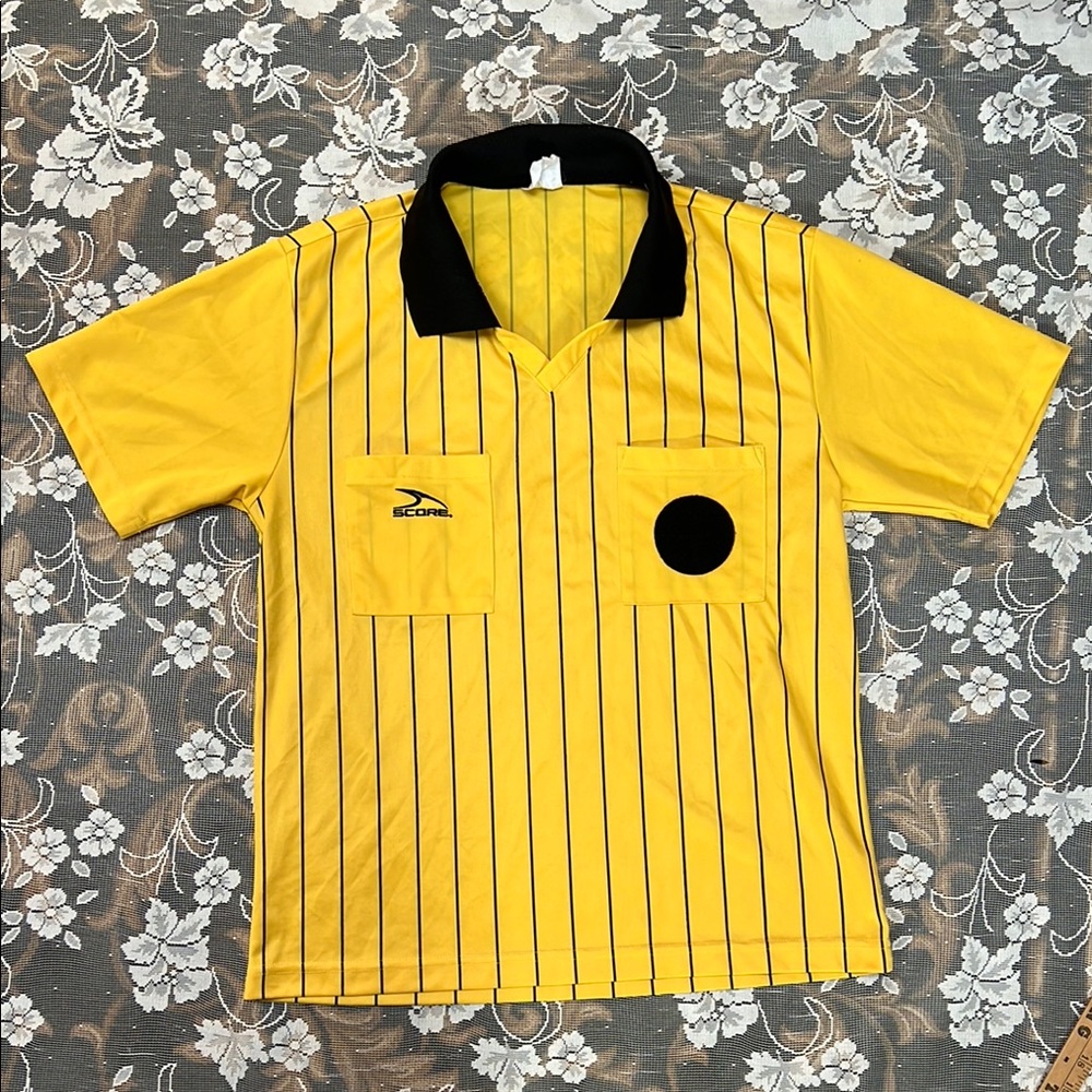 USSF MENS Pro Soccer Referee Jersey Official Sports Yellow Black Stripes